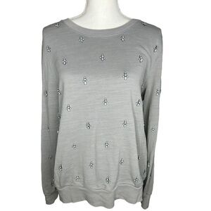 J. Crew Womens Sweatshirt Embellished Crew Neckline Long Sleeve Gray Size M